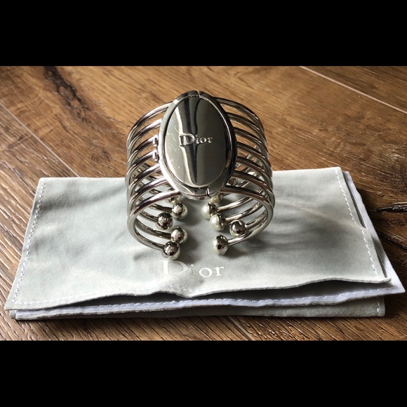 CHRISTIAN DIOR-AUTHENTIC Large Hinge Silver BRACELET - Picture 1 of 11
